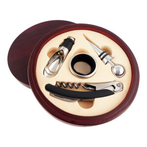 HM-008 - Set para Vinos en caja de madera redonda